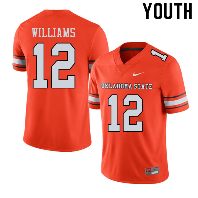 Youth #12 Kanion Williams Oklahoma State Cowboys College Football Jerseys Sale-Alternate Orange